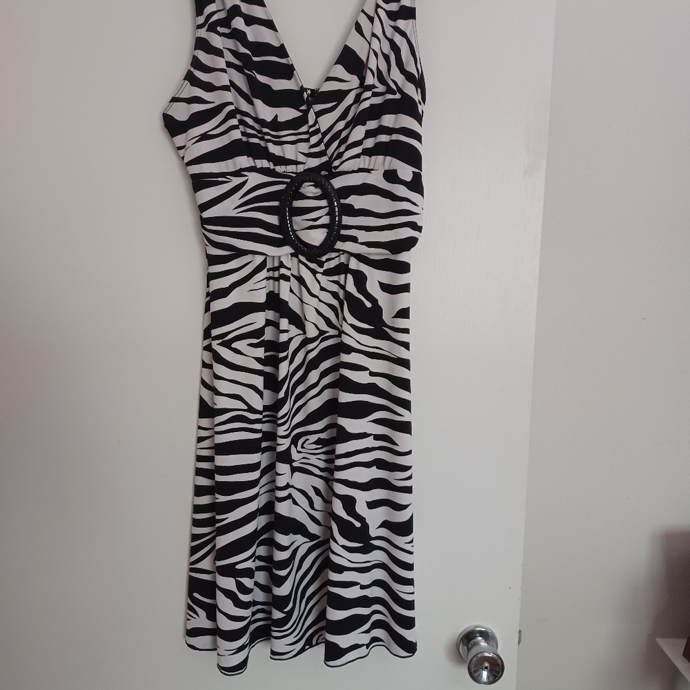 Star Vixen Black and White(Zebra Print) Asymmetrical Sundress L